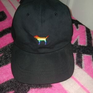 PINK Victoria's Secret Black Cap with Pride Rainbow Dog Embroidery